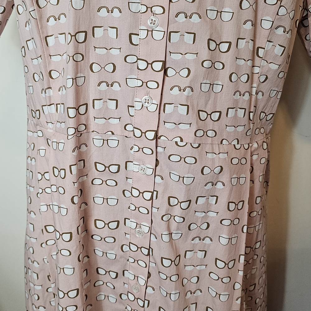 Boden Pink Midi Shirt Dress Size 14 Eyeglass Pattern Whimsical Preppy Eye Doctor - Picture 8 of 14
